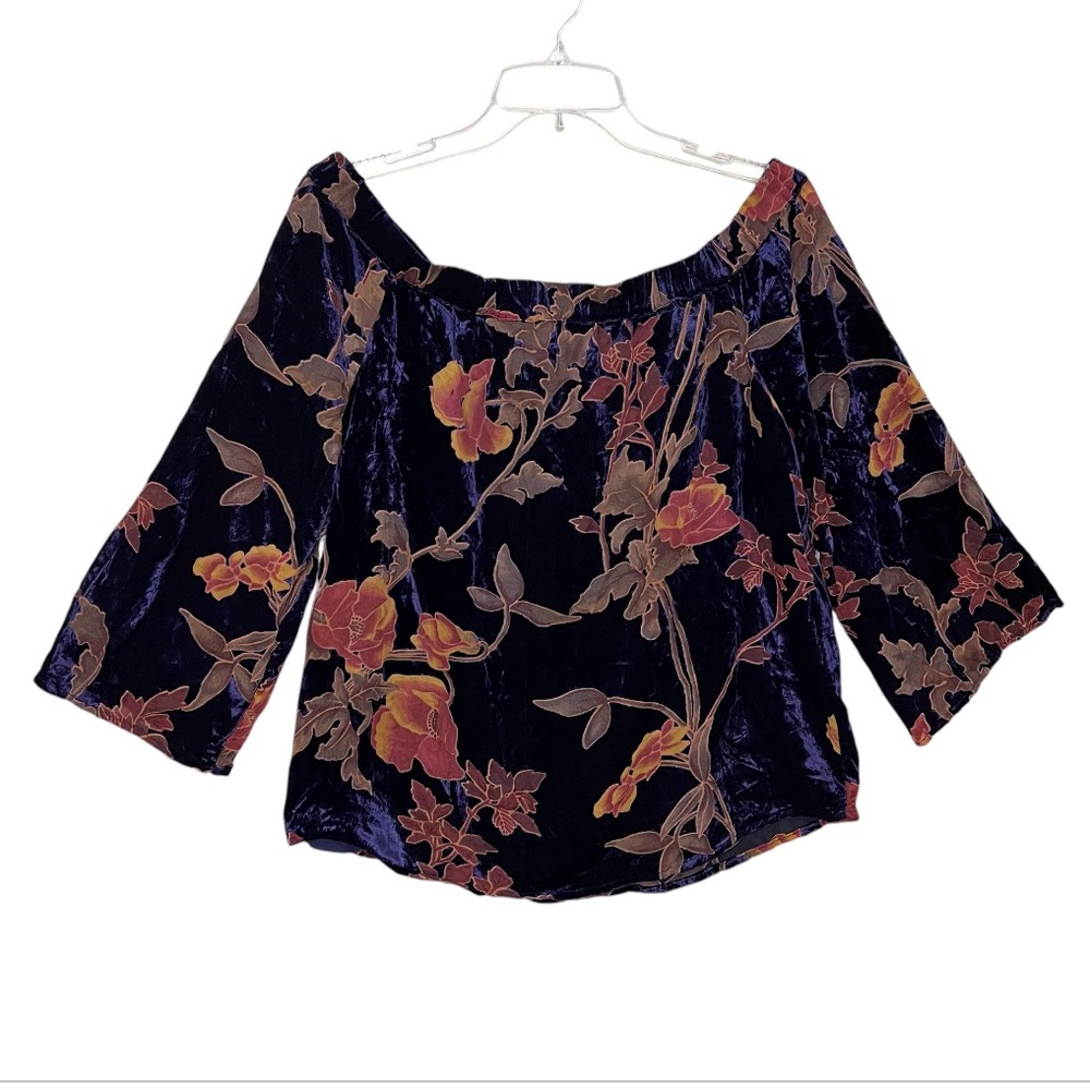 Skies Are Blue Burnout Velvet Off The Shoulder Dark Foral Top Size Med Romantic